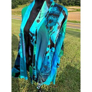Drapers & Damons Silk Cardigan Patchwork Open Front Sz M Fairy Glam Flowy Dressy